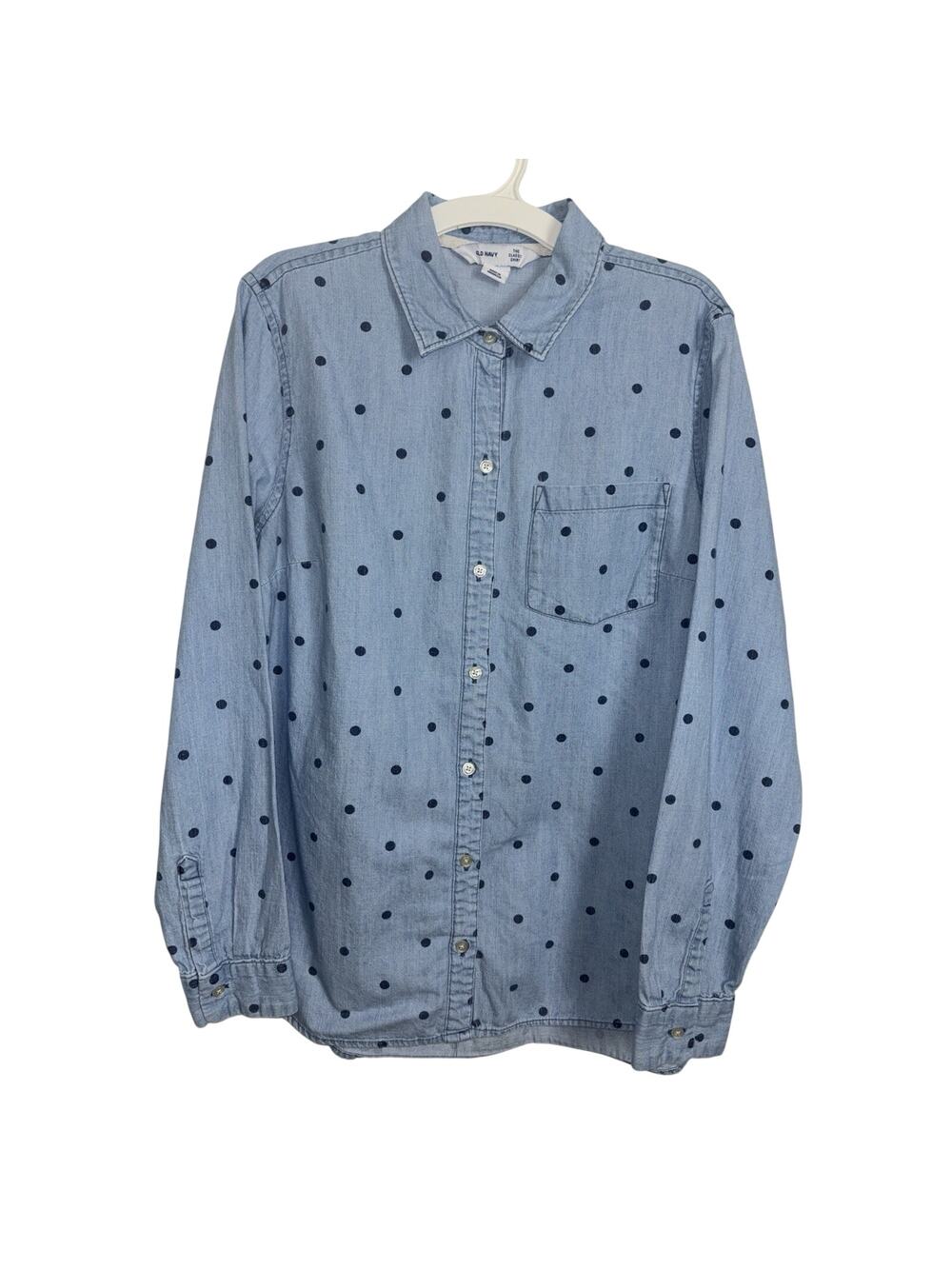 Old Navy Light Blue Denim Polka Dot The Classic Shirt M Cotton Preppy Office